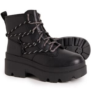 UGG WOMEN'S BRISBANE SUEDE LACE‎ UP PLATFORM WATERPROOF BOOTS BLACK NEW